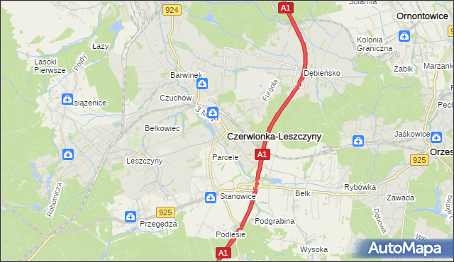 mapa Czerwionka-Leszczyny, Czerwionka-Leszczyny na mapie Targeo
