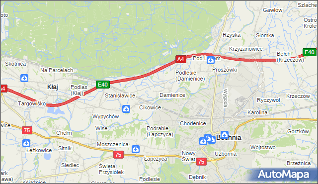 mapa Damienice, Damienice na mapie Targeo