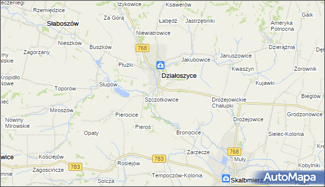 mapa Dziekanowice gmina Działoszyce, Dziekanowice gmina Działoszyce na mapie Targeo