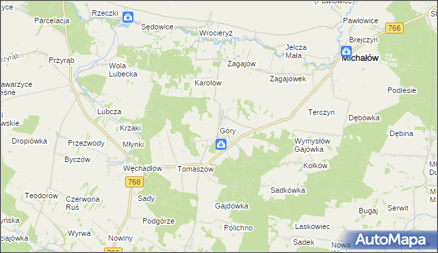 mapa Góry gmina Michałów, Góry gmina Michałów na mapie Targeo