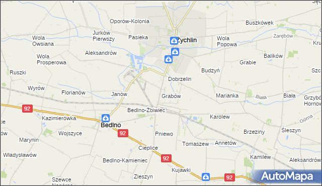 mapa Grabów gmina Żychlin, Grabów gmina Żychlin na mapie Targeo