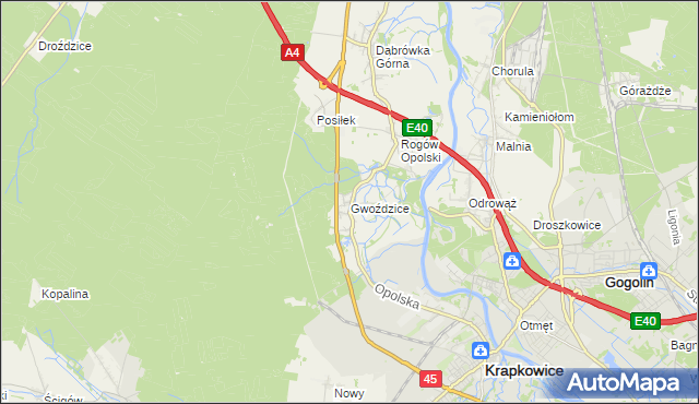 mapa Gwoździce, Gwoździce na mapie Targeo