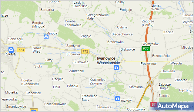 mapa Iwanowice Włościańskie, Iwanowice Włościańskie na mapie Targeo