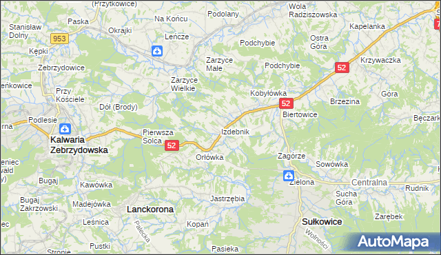 mapa Izdebnik gmina Lanckorona, Izdebnik gmina Lanckorona na mapie Targeo