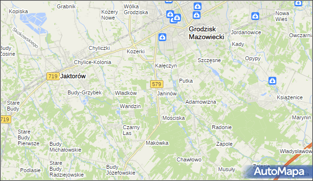 mapa Janinów gmina Grodzisk Mazowiecki, Janinów gmina Grodzisk Mazowiecki na mapie Targeo
