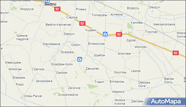 mapa Józefów gmina Bedlno, Józefów gmina Bedlno na mapie Targeo