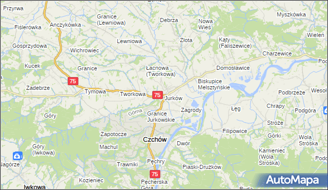 mapa Jurków gmina Czchów, Jurków gmina Czchów na mapie Targeo