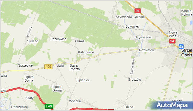 mapa Kalinów gmina Strzelce Opolskie, Kalinów gmina Strzelce Opolskie na mapie Targeo