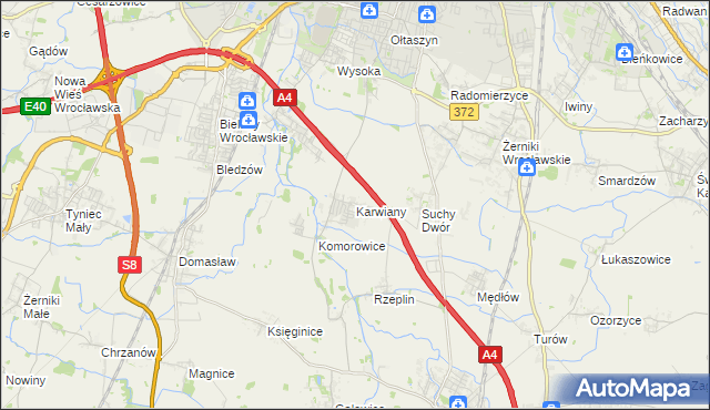 mapa Karwiany, Karwiany na mapie Targeo