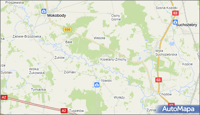 mapa Kisielany-Żmichy, Kisielany-Żmichy na mapie Targeo