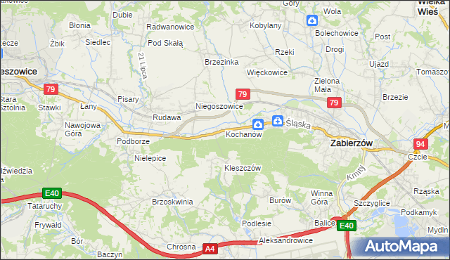 mapa Kochanów gmina Zabierzów, Kochanów gmina Zabierzów na mapie Targeo