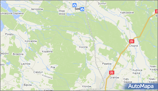mapa Kocina gmina Sośnie, Kocina gmina Sośnie na mapie Targeo