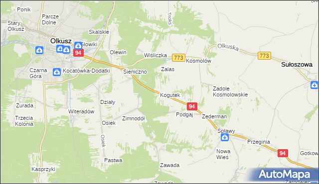 mapa Kogutek gmina Olkusz, Kogutek gmina Olkusz na mapie Targeo
