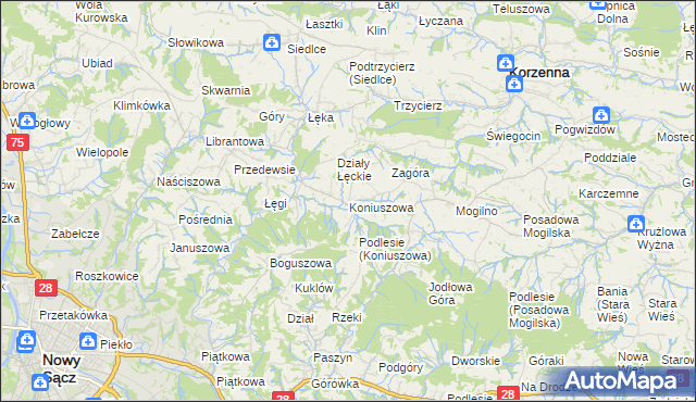 mapa Koniuszowa, Koniuszowa na mapie Targeo