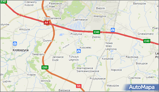 mapa Kościelec gmina Krotoszyce, Kościelec gmina Krotoszyce na mapie Targeo