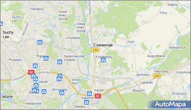 mapa Koziegłowy gmina Czerwonak, Koziegłowy gmina Czerwonak na mapie Targeo