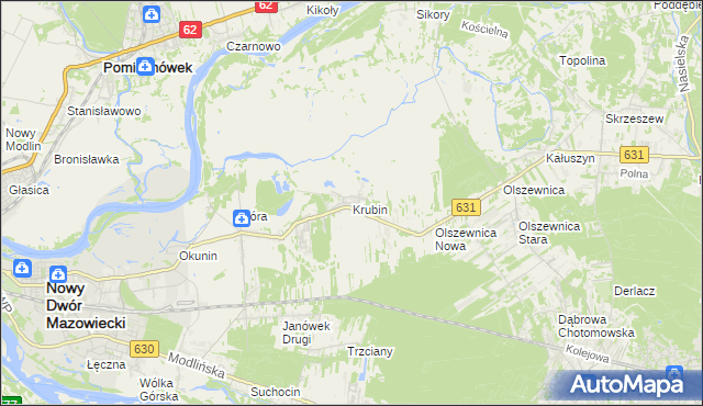 mapa Krubin gmina Wieliszew, Krubin gmina Wieliszew na mapie Targeo