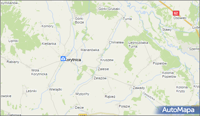 mapa Kruszew gmina Korytnica, Kruszew gmina Korytnica na mapie Targeo