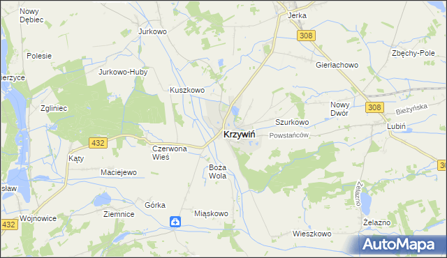 mapa Krzywiń, Krzywiń na mapie Targeo