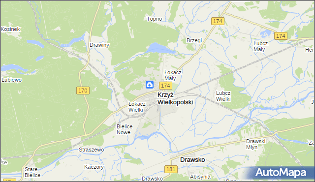 mapa Krzyż Wielkopolski, Krzyż Wielkopolski na mapie Targeo