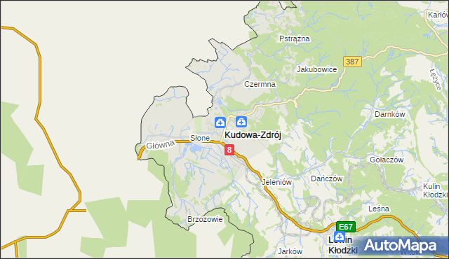 mapa Kudowa-Zdrój, Kudowa-Zdrój na mapie Targeo