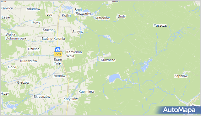 mapa Kurzacze gmina Gowarczów, Kurzacze gmina Gowarczów na mapie Targeo