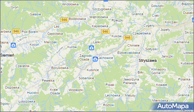 mapa Lachowice, Lachowice na mapie Targeo