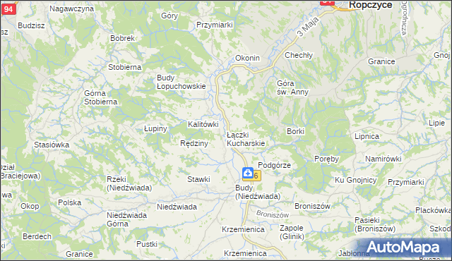 mapa Łączki Kucharskie, Łączki Kucharskie na mapie Targeo