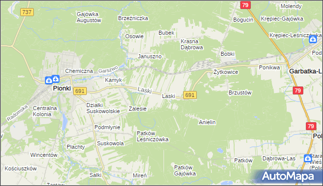 mapa Laski gmina Pionki, Laski gmina Pionki na mapie Targeo