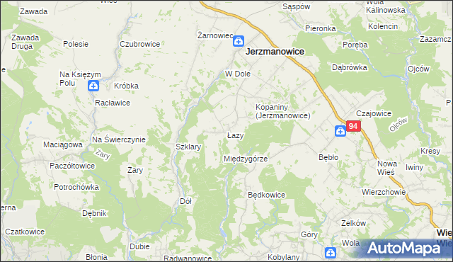 mapa Łazy gmina Jerzmanowice-Przeginia, Łazy gmina Jerzmanowice-Przeginia na mapie Targeo