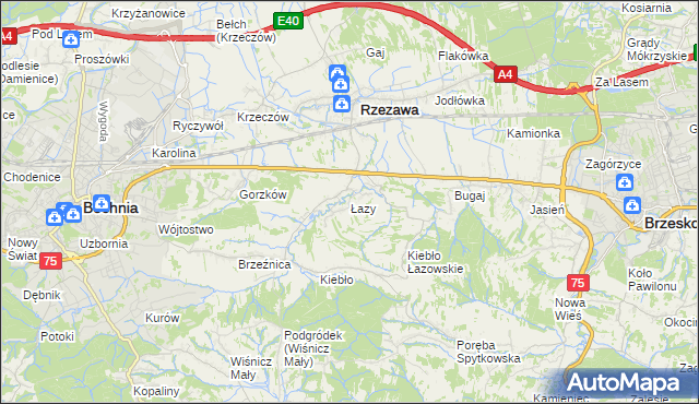 mapa Łazy gmina Rzezawa, Łazy gmina Rzezawa na mapie Targeo