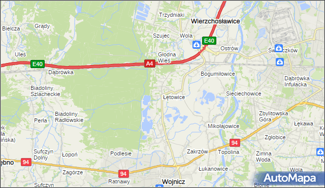 mapa Łętowice gmina Wierzchosławice, Łętowice gmina Wierzchosławice na mapie Targeo