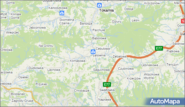 mapa Łętownia gmina Jordanów, Łętownia gmina Jordanów na mapie Targeo