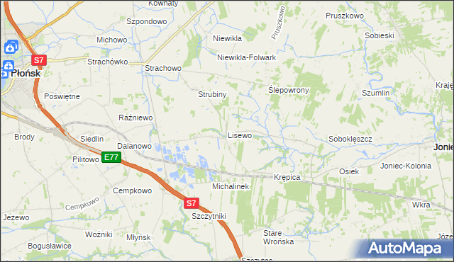 mapa Lisewo gmina Płońsk, Lisewo gmina Płońsk na mapie Targeo