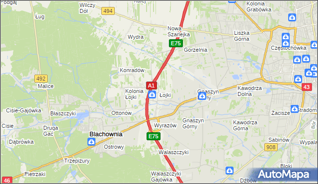 mapa Łojki gmina Blachownia, Łojki gmina Blachownia na mapie Targeo