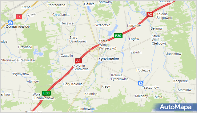 mapa Łyszkowice powiat łowicki, Łyszkowice powiat łowicki na mapie Targeo