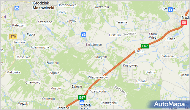 mapa Marynin gmina Grodzisk Mazowiecki, Marynin gmina Grodzisk Mazowiecki na mapie Targeo