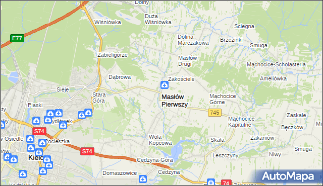 mapa Masłów Pierwszy, Masłów Pierwszy na mapie Targeo