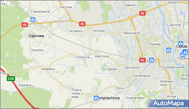 mapa Mechnice gmina Dąbrowa, Mechnice gmina Dąbrowa na mapie Targeo