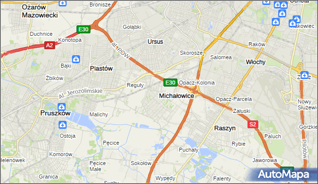 mapa Michałowice powiat pruszkowski, Michałowice powiat pruszkowski na mapie Targeo
