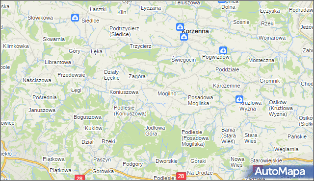 mapa Mogilno gmina Korzenna, Mogilno gmina Korzenna na mapie Targeo