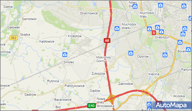 mapa Mokronos Górny, Mokronos Górny na mapie Targeo