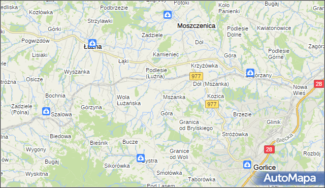 mapa Mszanka gmina Łużna, Mszanka gmina Łużna na mapie Targeo