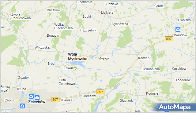 mapa Mysłów gmina Wola Mysłowska, Mysłów gmina Wola Mysłowska na mapie Targeo