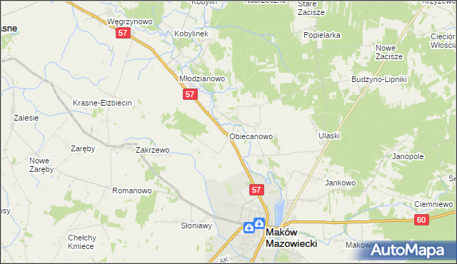 mapa Obiecanowo gmina Karniewo, Obiecanowo gmina Karniewo na mapie Targeo