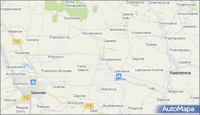 mapa Obrażejowice, Obrażejowice na mapie Targeo