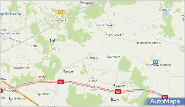 mapa Olędy gmina Zbuczyn, Olędy gmina Zbuczyn na mapie Targeo