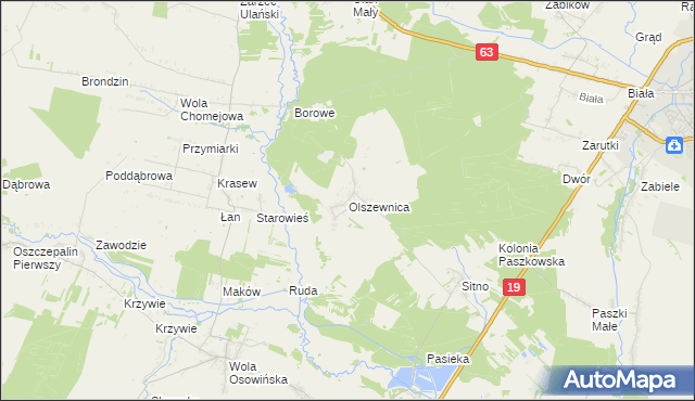 mapa Olszewnica gmina Borki, Olszewnica gmina Borki na mapie Targeo