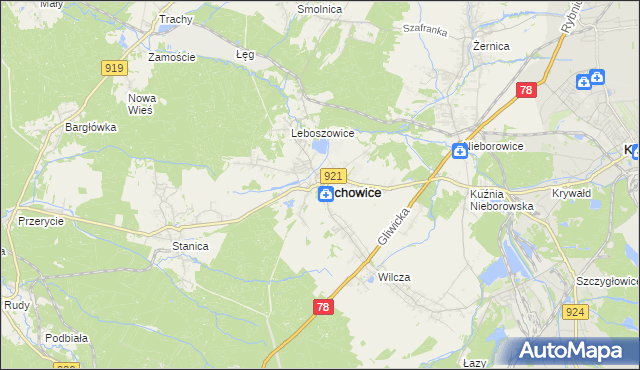 mapa Pilchowice powiat gliwicki, Pilchowice powiat gliwicki na mapie Targeo