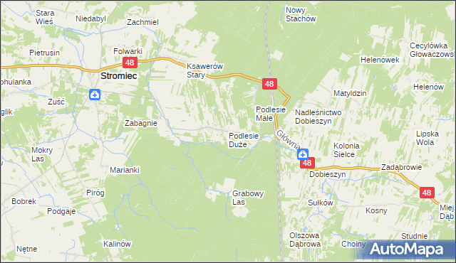 mapa Podlesie Duże gmina Stromiec, Podlesie Duże gmina Stromiec na mapie Targeo